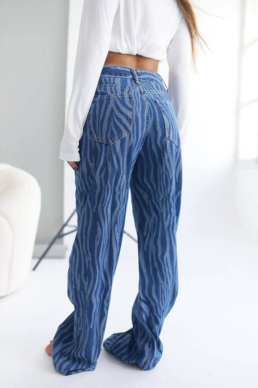 Denim wide leg puket zebra