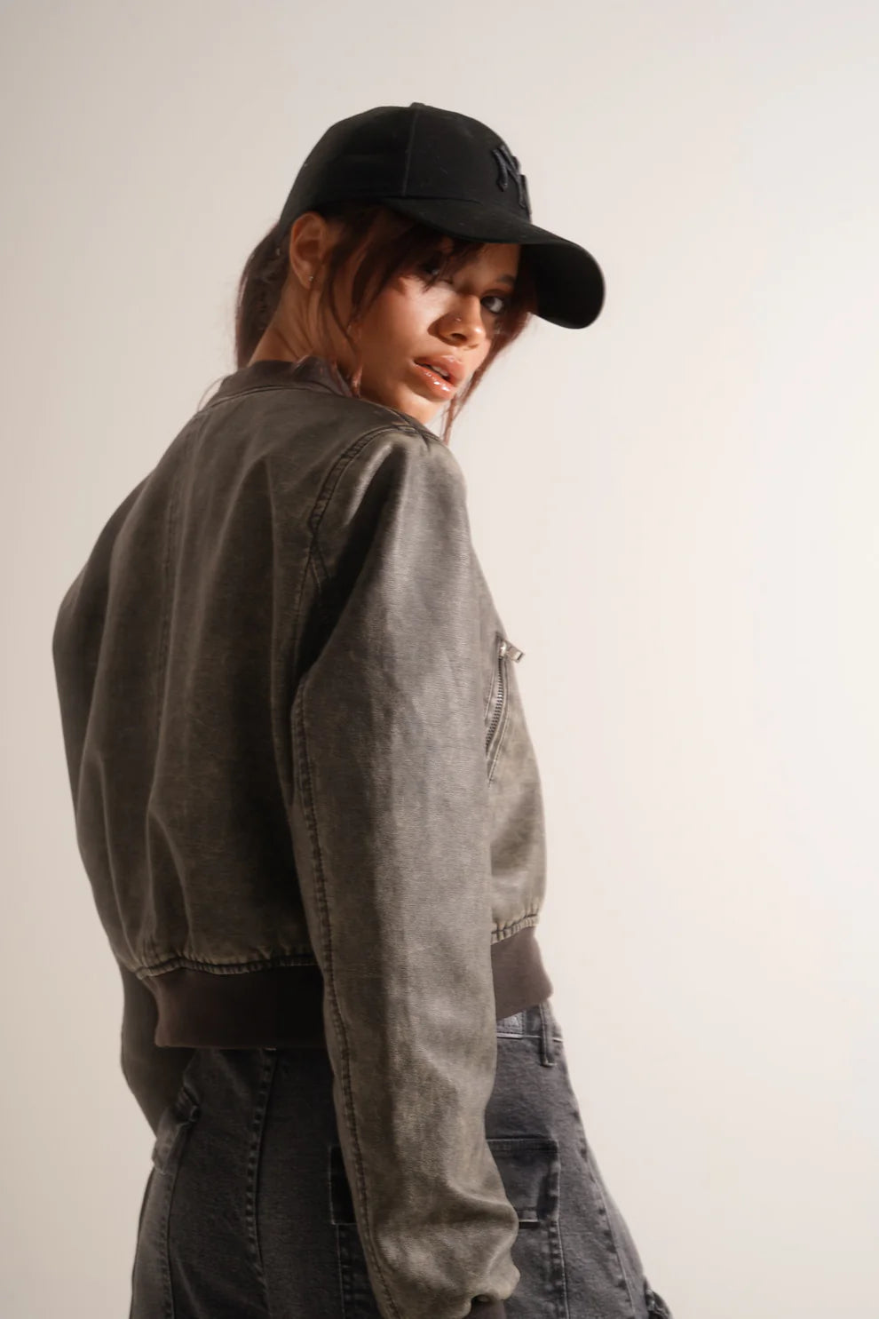 Campera bomber ecocuero GREY