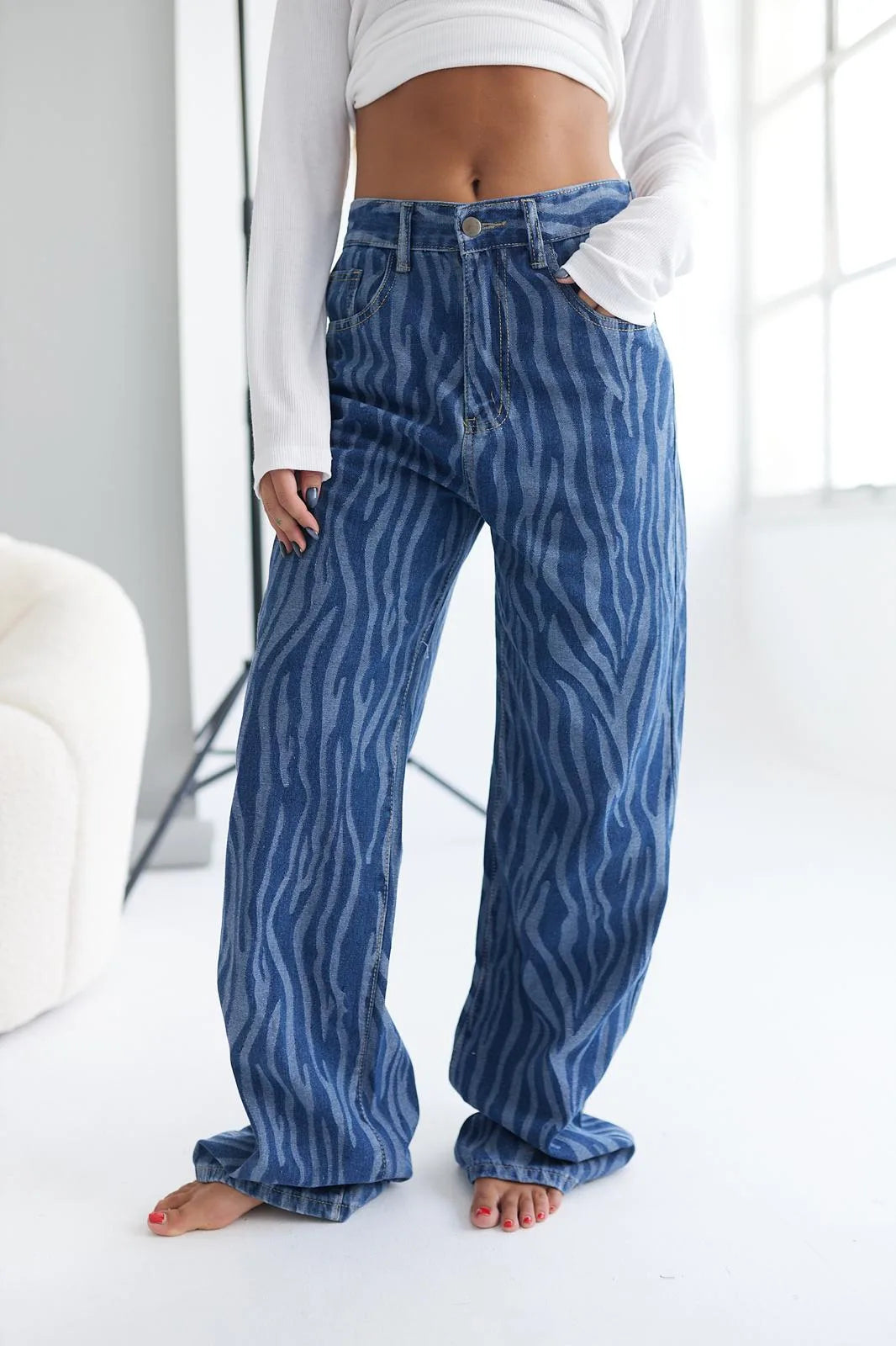 Denim wide leg puket zebra